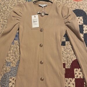 Nordstrom Beige Button-Up Long Sleeve Dress